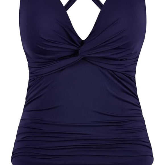 Women V Neck One Piece Swimsuit Tummy Control Shirred Swimwear Front Twist - Picture 4 of 4